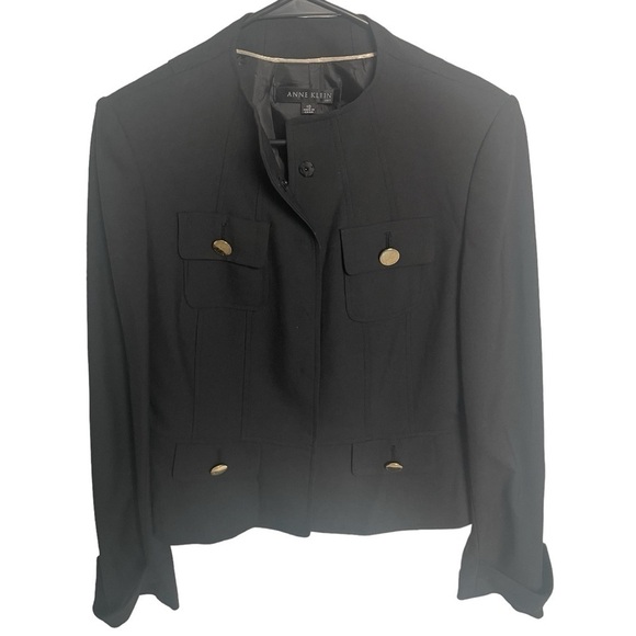 ANN TAYLOR Collarless  Round Neckline Snap Hidden Button Blazer - Size 10 - Picture 1 of 13